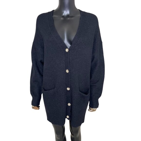 Wilfred Free Alpaca Wool Blend Longline Cardigan Black Oversized Cozy Fall Layer - Picture 3 of 13